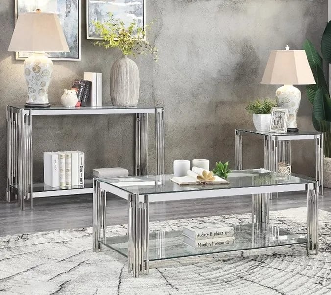 Console FLUTE Chrome plateau verre 120x40x78 cm - image 3