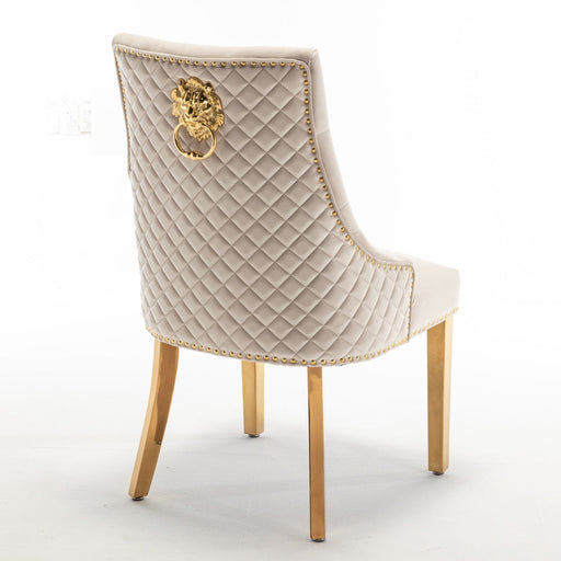 Chaise LION mattelassée et cloûtée Gold velours beige