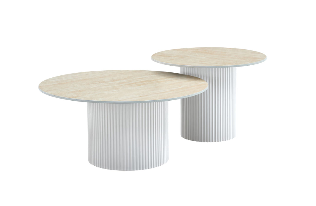 TABLE BASSE GIGOGNE MINA PIED BLANC PLATEAU CERAMIQUE TRAVERTIN MAT 60x45cm + 80x38cm - image 2