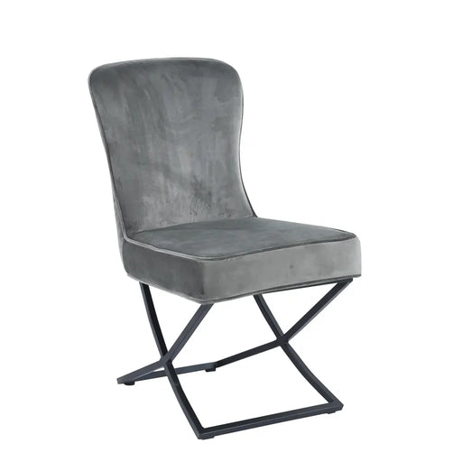 Chaise GABRIELLE Métal noir Velours Capitonné anthracite