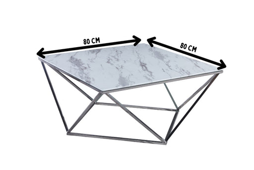 Table Basse ALINA Chrome plateau en verre trempé 80x80x45 cm marbré blanc