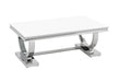 Table Basse Omega Chrome plateau verre 120x70 cmv marbré blanc