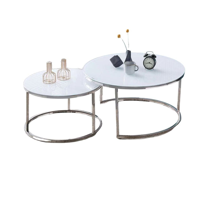 Lot de 2 tables Basses Gigogne ARTO inox et plateau en verre - image 1