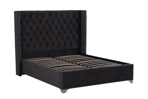 Lit double 160X200 cm PRINCESSE velours sommier inclus noir