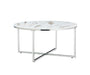Table basse ronde LORIE chrome plateau en verre D90 cm marbré noir