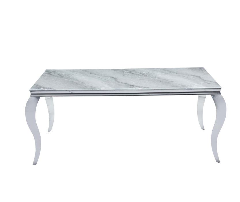 TABLE REPAS BAROQUE CHROME MARBRE GREIGE 180X90X75CM - image 1