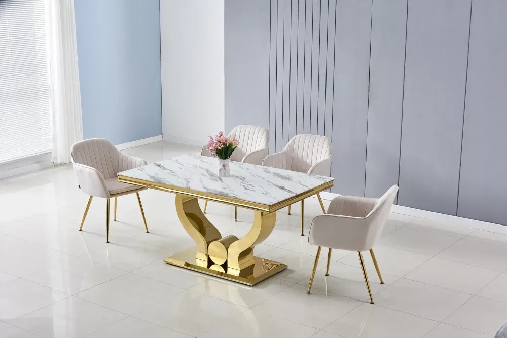 Table à manger TROFY 4 à 6 personnes Gold verre 150x90 cm - image 3