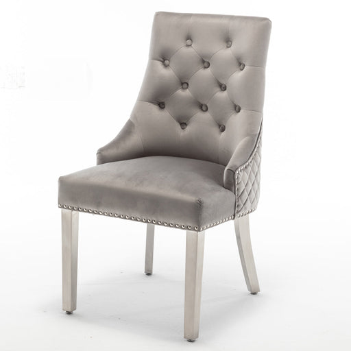 Chaise ANNEAU mattelassée et cloûtée Gold velours gris