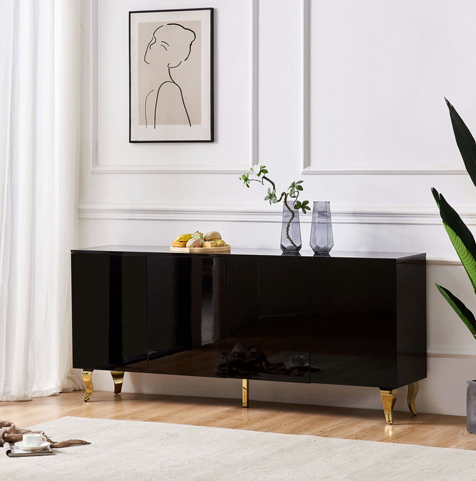 BUFFET BAROQUE LAQUE NOIR 4 PORTES 180X40X80 CM PIEDS GOLD - image 2