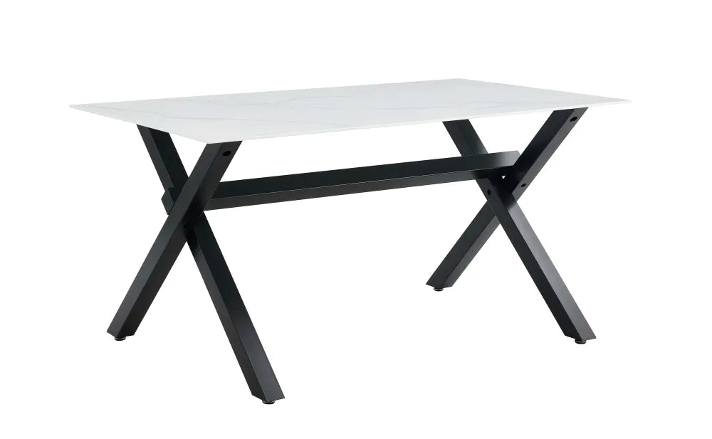 Table à manger IXE métal noir plateau en verre trempé - image 1