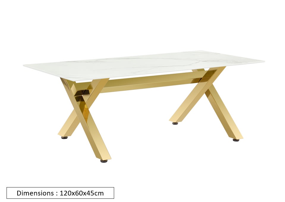 TABLE BASSE IXE GOLD MARBRE BLANC 120x60x45cm - image 2