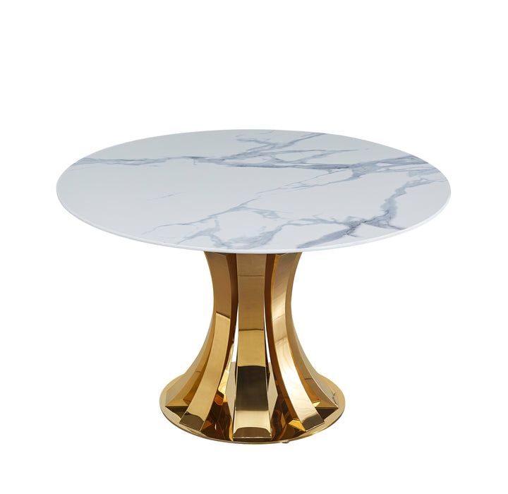 TABLE A MANGER RONDE JUDITH GOLD PLATEAU CERAMIQUE MARBRE BLANC 120cm - image 2
