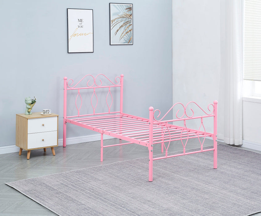 Lit 1 place JULIE 90x190 cm en Métal sommier inclus rose