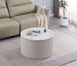 TABLE BASSE VALMY PIEDS BEIGE PLATEAU CERAMIQUE MARBRE BLANC 80X45 - image 1