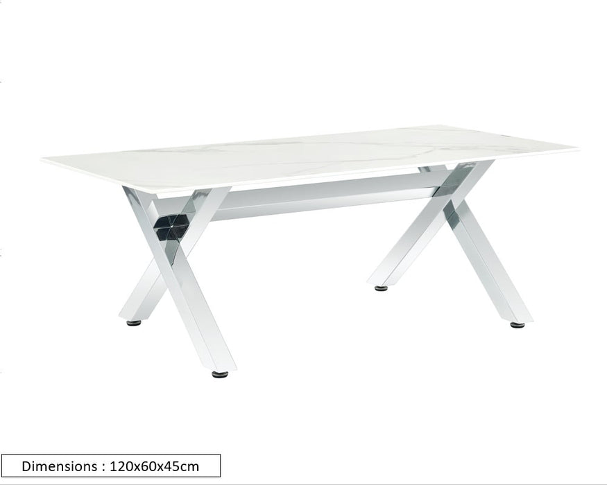 TABLE BASSE IXE CHROME MARBRE BLANC 120x60x45cm - image 2