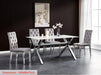 Table à manger IXE chrome XXL plateau marbre blanc 180 cm