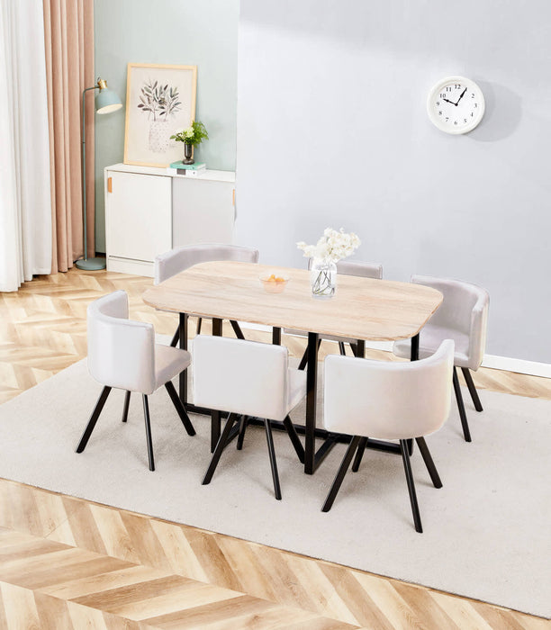 ENSEMBLE VENDOME 6+1 BOIS CHAISE BEIGE PIED NOIR 140X90cm - image 2