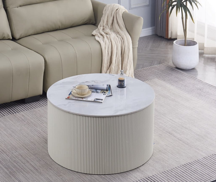 TABLE BASSE VALMY PIEDS BEIGE PLATEAU CERAMIQUE MARBRE GRIS 90X45 - image 2