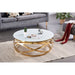 Table Basse EVOL structure Gold et plateau en verre D 80cm blanc