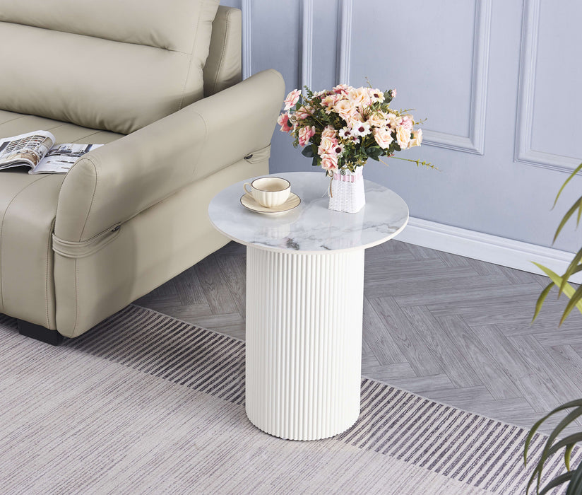 GUERIDON VALMY PIED BEIGE PLATEAU CERAMIQUE MARBRE GRIS 50cm diametre - image 3