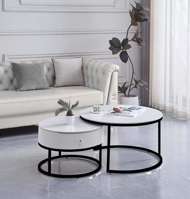 TABLE BASSE GIGOGNE SAMIRA METAL NOIR TIROIR CERAMIQUE MARBRE BLANC 80+60CM - image 1