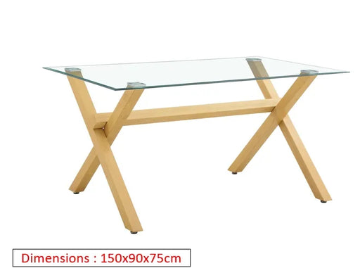 Table à manger IXE en bois plateau transparent 150 cm