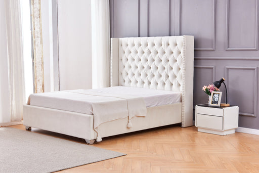 Lit double 160X200 cm PRINCESSE velours sommier inclus beige