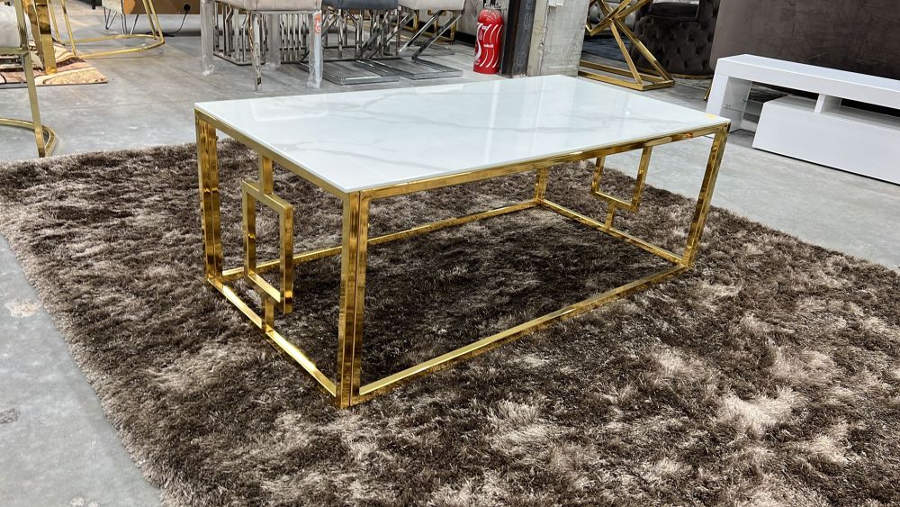 Table basse SOPHIE  pieds Gold 120 cm marbré blanc