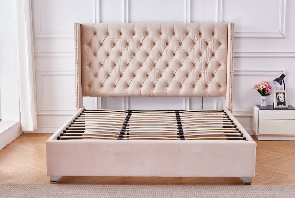 Lit double 180X200 cm PRINCESSE velours sommier inclus nude