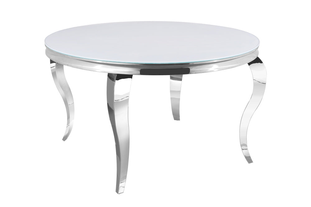 Table à manger ronde BAROQUE chrome  130x75 cm blanc