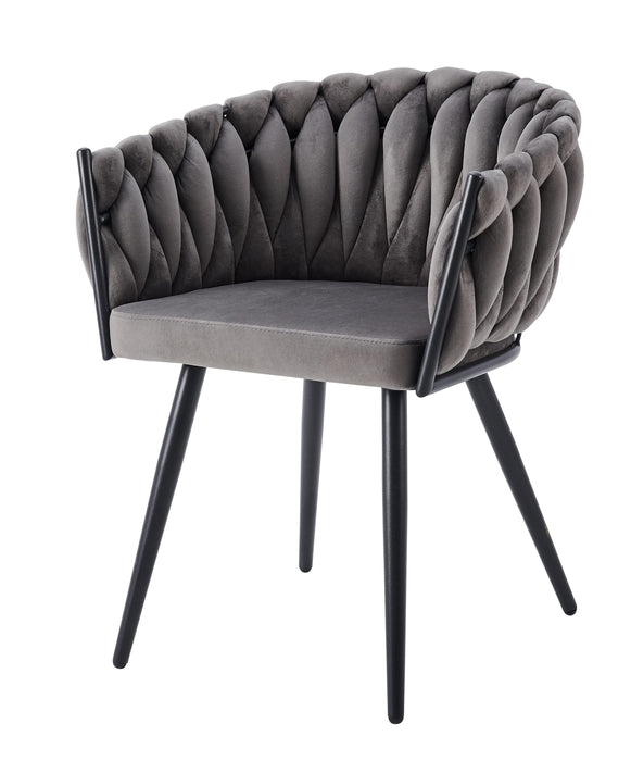 CHAISE AVEC ACCOUDOIR TRESSEE PIED METAL NOIR VELOURS ANTHRACITE - image 2
