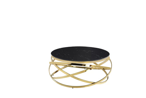 Table Basse EVOL structure Gold et plateau en verre D 90cm marbré noir