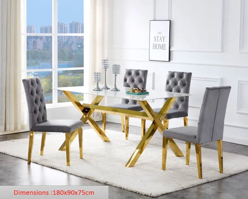 Table à manger IXE gold XXL plateau marbre blanc 180 cm - image 5
