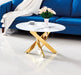 Table basse ronde JESSY pieds Gold et plateau en verre 80 cm marbré blanc