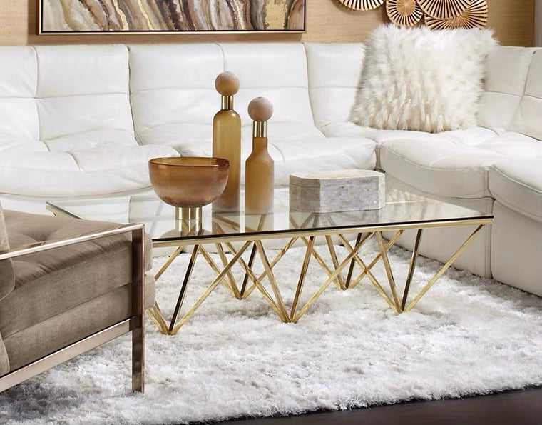 Table Basse GIZE rectangle Gold et plateau en verre 130X70X42 cm transparent