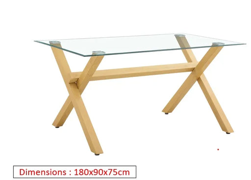 Table à manger IXE en bois XXL plateau transparent 180 cm