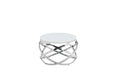 Table Basse EVOL structure chrome et plateau en verre D 60cm blanc