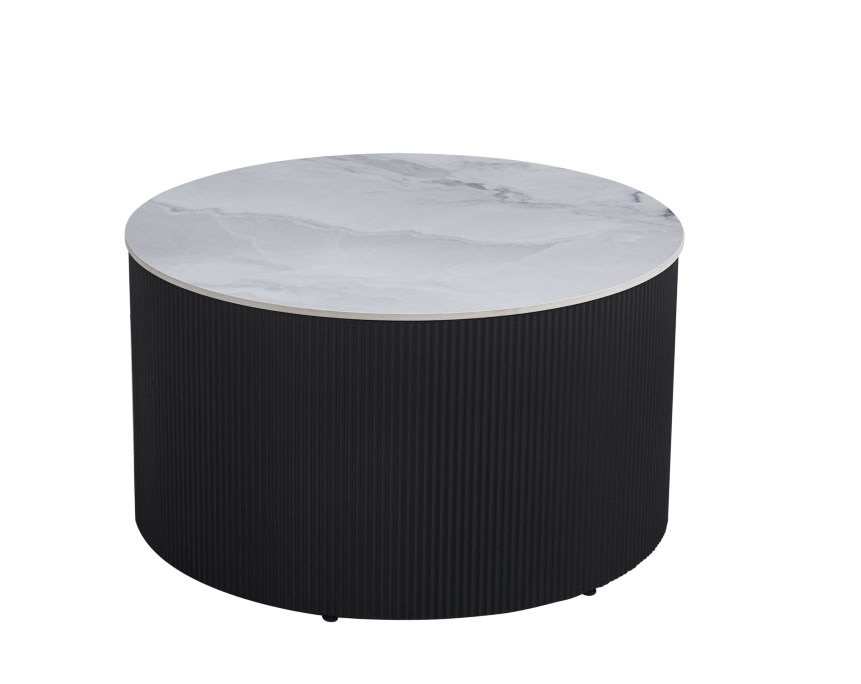 TABLE BASSE VALMY PIEDS NOIR PLATEAU CERAMIQUE MARBRE GRIS 80X45 - image 1