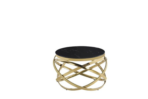 Table Basse EVOL structure Gold et plateau en verre D 60cm marbré noir