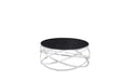 Table Basse EVOL structure chrome et plateau en verre D 100cm marbré noir