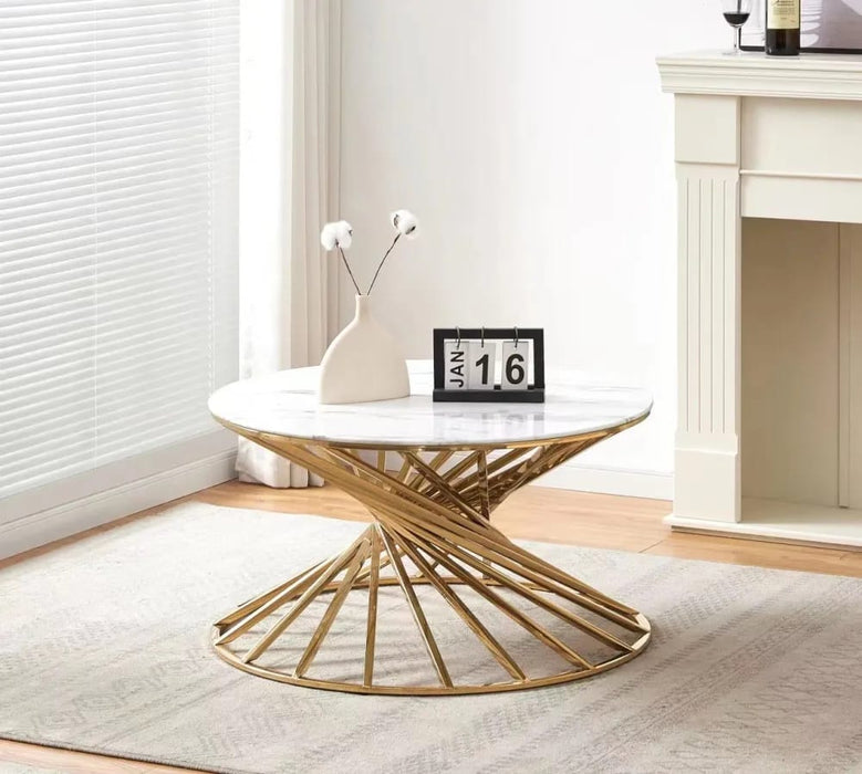 Table basse ronde NAUTILUS Gold plateau verre D80 cm - image 2