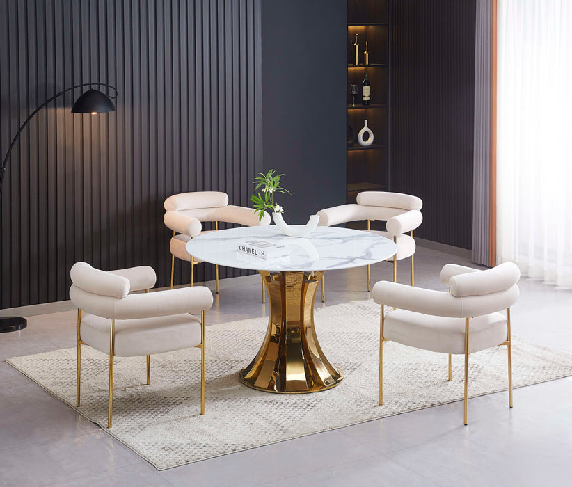 TABLE A MANGER RONDE JUDITH GOLD PLATEAU CERAMIQUE MARBRE BLANC 120cm - image 4