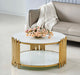 Table Basse ronde STICK Gold et plateau en verre D90 H45 cm blanc