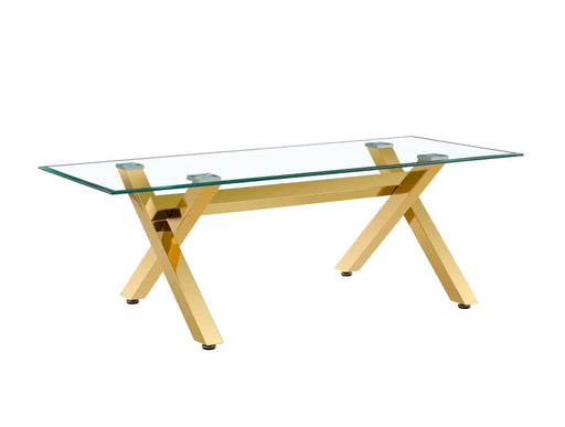 Table à manger IXE gold plateau en verre trempé 150 cm transparent