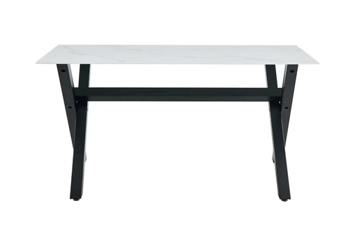 Table à manger IXE métal noir plateau en verre trempé 150 CM marbré blanc