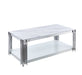 Table Basse FLUTE Chrome  et plateau en verre 120x60x45 cm marbré blanc