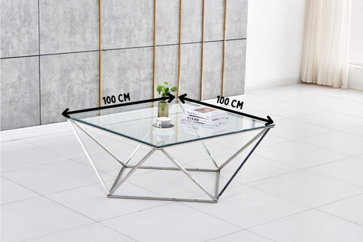 Table Basse carrée ALINA verre 100x100x45 cm transparent