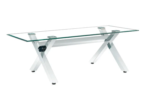 Table à manger IXE chrome plateau en verre trempé 150 cm transparent