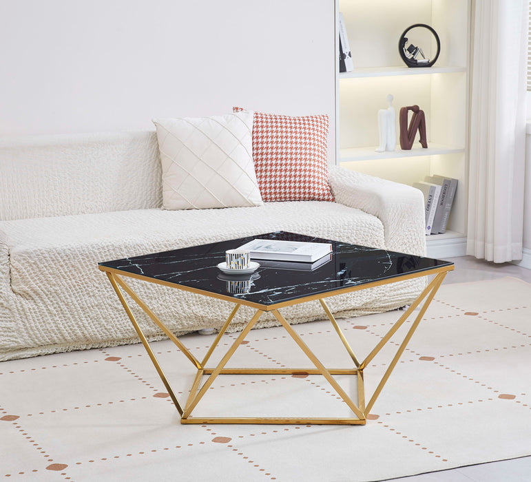 TABLE BASSE ALINA GOLD VERRE MARBRE NOIR 80X80X45cm - image 2