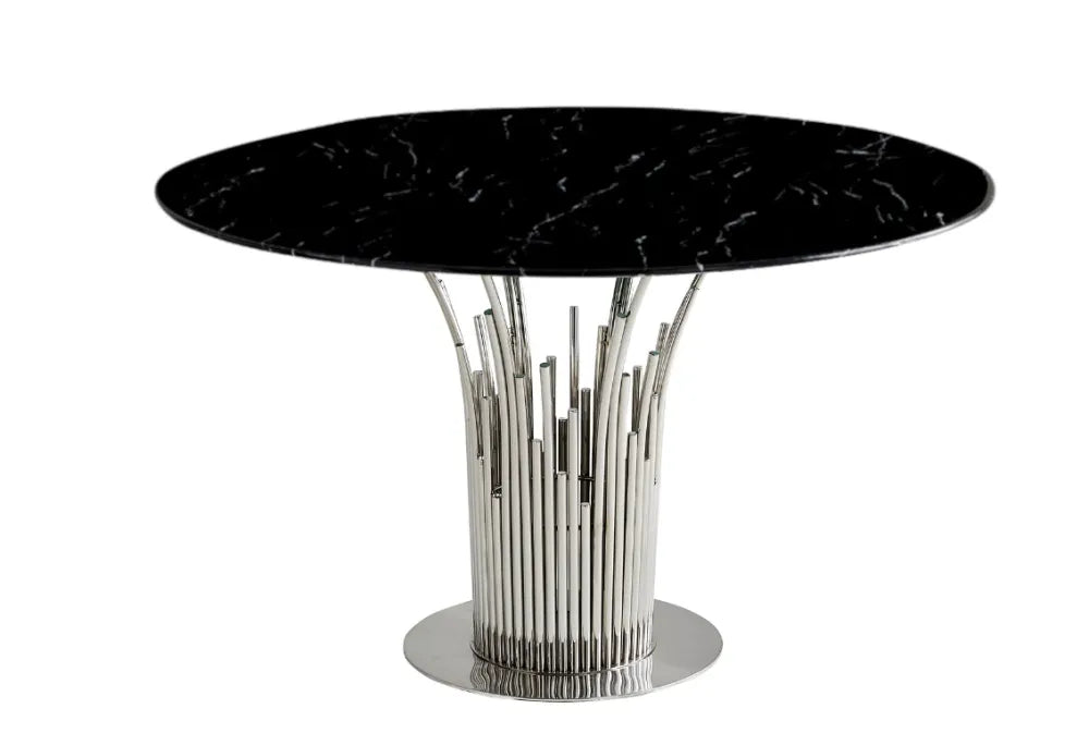 Table à manger ronde FLUTE Chrome marbré noir